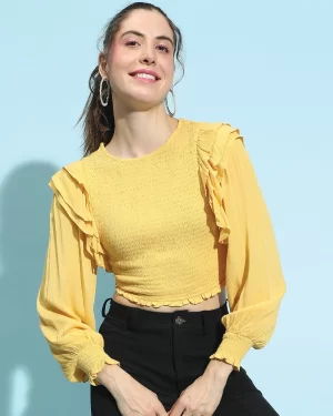 Women's Yellow Ruffled Short Top